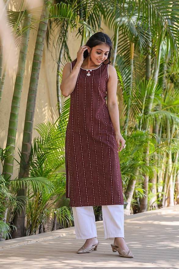 amous women's cotton blend printed casual straight kurta for women girl