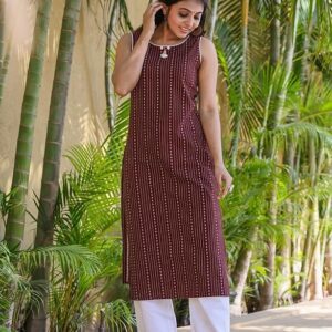 amous women's cotton blend printed casual straight kurta for women girl