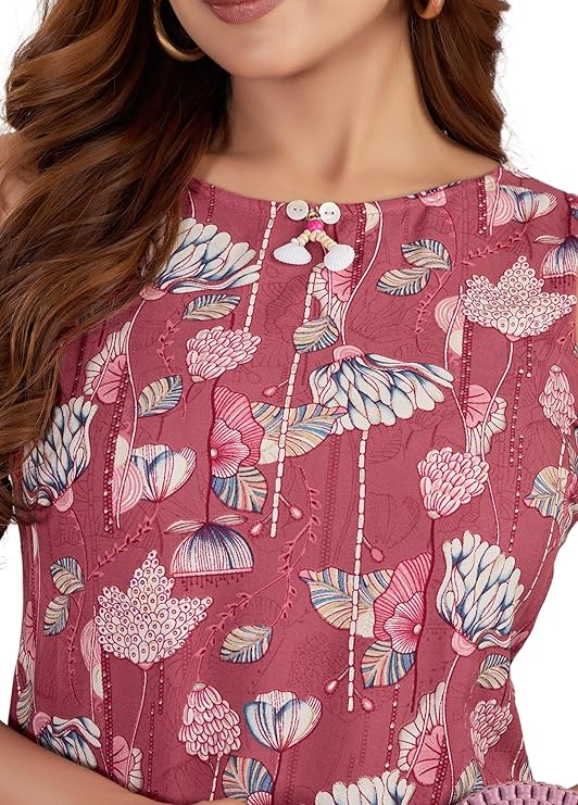 amous floral straight kurti for women – elegant sleeveless cotton blend kurta for girls, office & casual outfits